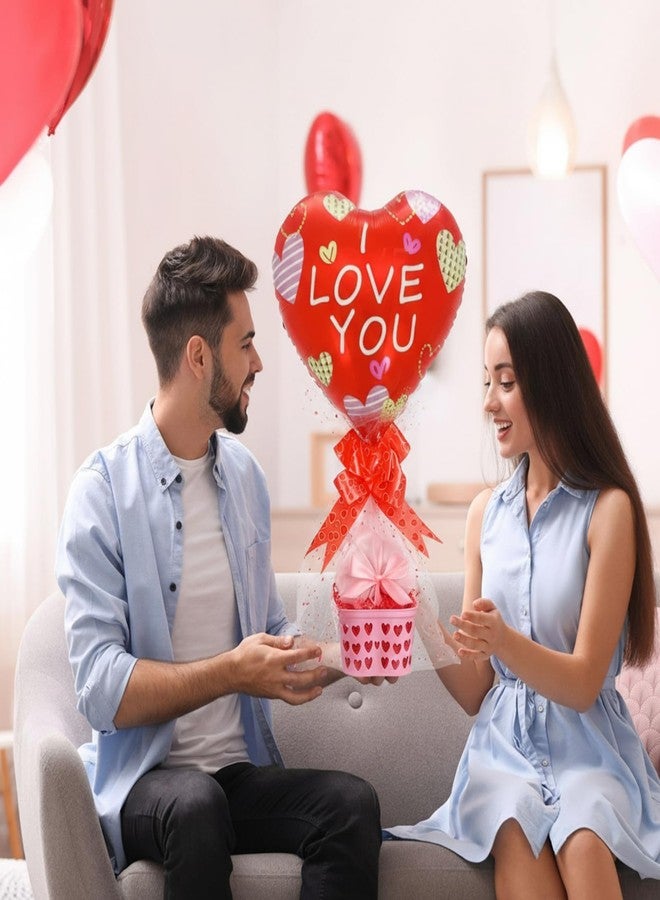 PullCrease 6 Sets Valentine's Day Gift Basket with 18 Inch I Love You Heart Balloons Bow Rod and Cellophane Bags DIY Valentine Gift Basket Decoration for Valentines Day Party Supplies - Image 4